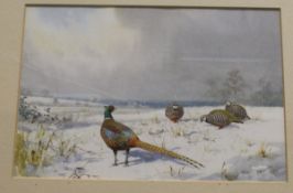 AFTER JOHN CYRIL HARRISON "Pheasant and Partridge in snow", colour print,
