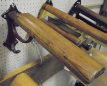 A wall-mounted painted iron and pine harness / tack rack CONDITION REPORTS Measures