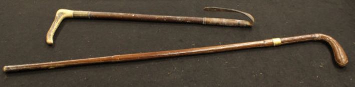 A riding crop with antler handle and plated ferrule inscribed "Joan Forester King Nov 23rd 1942",