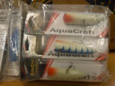 Nine packs containing twelve new and un-used mainly AquaCraft fishing lures CONDITION