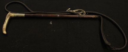 A gentleman's hunting crop with antler handle and plated ferrule,