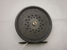 A Hardy "Perfect" 35/8" diameter trout fly reel with nickel silver locking screw and dished drum,