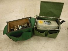 Two fisherman's seat boxes containing a large quantity of fishing tackle to include several fixed