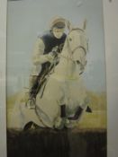 AYS "Lester Piggott on Desert Orchid", watercolour heightened in white,