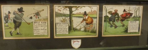 AFTER CHARLES CROMBIE "Humorous golfing scenes", colour prints for Perrier Water,