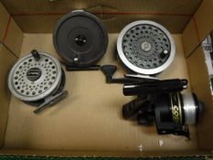 A collection of four fishing reels comprising a Hardy "Uniqua", a Hardy "The Sunbeam" #8/9,