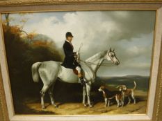 20TH CENTURY SCHOOL IN THE 19TH CENTURY MANNER "Huntsman on horse with hounds before him",