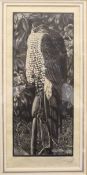 AFTER CHARLES FREDERICK TUNNICLIFFE "Goshawk upon a post", black and white wood engraving,