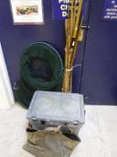 A collection of 6 assorted fishing rods and landing nets,