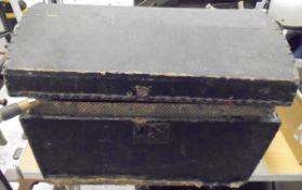 A canvas and studded dome-topped trunk bearing label to interior inscribed "Thomas Green,