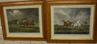 AFTER SAMUEL ALKIN "Horses in a thunderstorm" and "Horses chased by a spaniel", coloured aquatints,