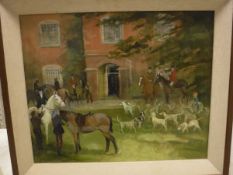 FLORA EGERTON "Golden Valley Hounds at the Western Bredwardine", oil on board, signed and dated '77,