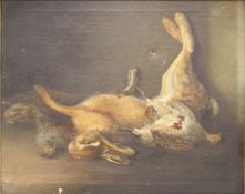 19TH CENTURY ENGLISH SCHOOL "Still life study of hare and partridge", oil on canvas,