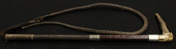 A ladies riding crop with antler handle and plated ferrule stamped "Steel lined" and "Merle & Co",