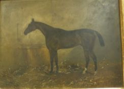 HENRY FREDERICK LUCAS LUCAS (1848-1943) "Dark brown horse in stable", oil on board,