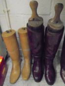 A pair of brown Polo boots (size 7) by Ralph Schneider, with wooden trees,