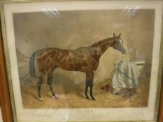 AFTER J F HERRING SNR "Alarm", study of a horse in a stable, engraving by J Harris,