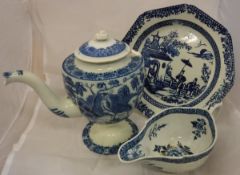 A collection of various English china wares to include a Worcester type sauceboat, a Rogers