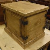 A small pine trunk or chest with iron bound corners CONDITION REPORTS Various