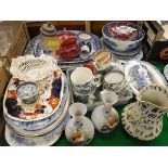 A collection of various china wares to include seven various blue and white and polychrome decorated