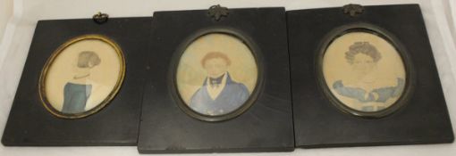 A collection of three 19th Century miniature studies, each housed in ebonised frame with brass