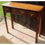 A burr oak and banded four drawer spice / side table, the drawers marked "Bay Leaves", "Parsley", "