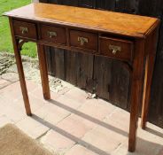 A burr oak and banded four drawer spice / side table, the drawers marked "Bay Leaves", "Parsley", "