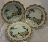 Three 19th Century Chinese polychrome decorated bowls,