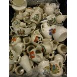 A small crate of various crested wares and another of Japanese coffee set and various lidded boxes