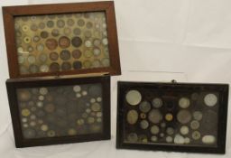 Three glazed and framed collections of coins, tokens, medallions, etc,