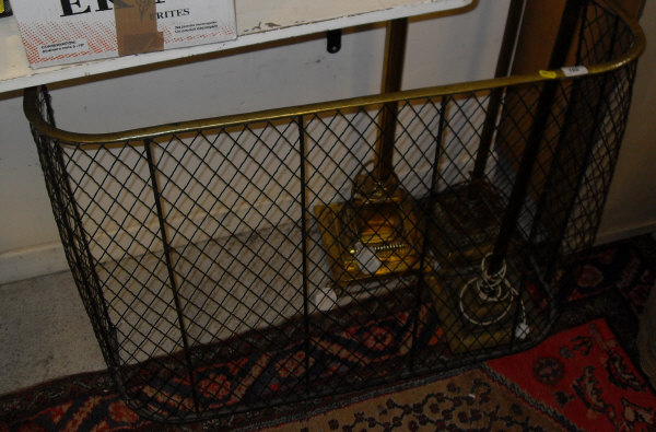 A Victorian brass and wire work nursery spark guard,