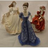 A collection of Royal Worcester figurines including "Evening Romance", "Anne", "Lauren", "Viennese