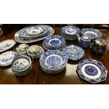 Two boxes of 19th Century and other blue and white wares to include Turner's Patent meat dish with