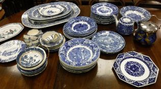 Two boxes of 19th Century and other blue and white wares to include Turner's Patent meat dish with