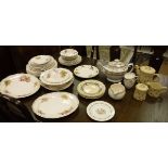 A box of various china wares to include a Wedgwood buff ground bamboo three piece tea set, Royal