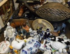 Four boxes of various china wares and ornaments including figures, animal figures, dinner wares