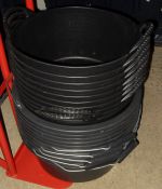 Ten 14 litre trug buckets, together with 10 horse feed buckets and a sack barrow