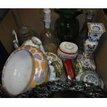 Two boxes of various china wares to include Cantagalli tea set, Bretby fruit bowl, Art Deco style