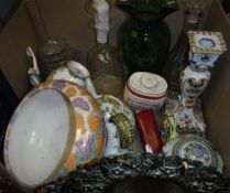 Two boxes of various china wares to include Cantagalli tea set, Bretby fruit bowl, Art Deco style