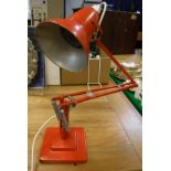 A Herbert Henry design angle poise lamp, red enamelled, together with a William Poupard & Son