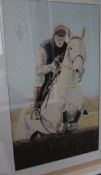 AYS "Lester Piggott on Desert Orchid", watercolour heightened in white, indistinctly initialled