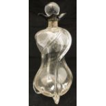 A Victorian blown glass wrythen decanter with silver rim (by Heath & Middleton, Bimingham, 1895),