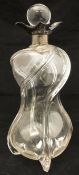 A Victorian blown glass wrythen decanter with silver rim (by Heath & Middleton, Bimingham, 1895),
