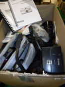 Two boxes and a quantity of various photographic equipment including cameras,