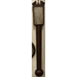 A mahogany cased stick barometer, the silvered dial inscribed "Barelli Reading"