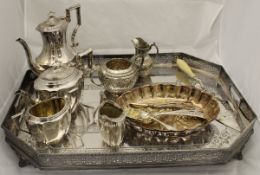 A large circa 1900 plated drinks tray with galleried edge, together with a Queens plate Mappin &