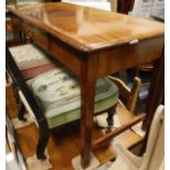 A modern mahogany single drawer writing table on square supports