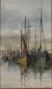 R B DAWSON "Moored fishing vessels", watercolour, signed lower right, together with various