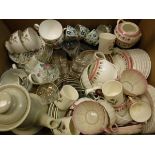 Two boxes of various china wares to include a Royal Doulton relief decorated jar and cover,