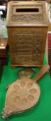 A circa 1900 oak Country House letter box with carved decoration and inscribed panel "First mind